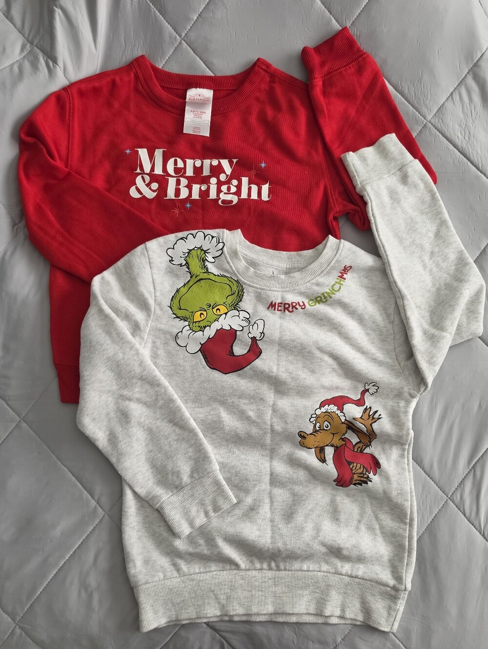 Kids Holiday Sweatshirts Set Of 2 Red Merry Bright Gray Grinch Grinchmas